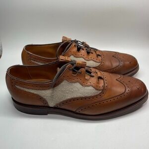 ALLEN EDMONDS x BROOKS BROTHERS 9.5 D‎ TAN LINEN GHILLIE DRESS SHOES